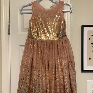 Peach and gold sequin dress
